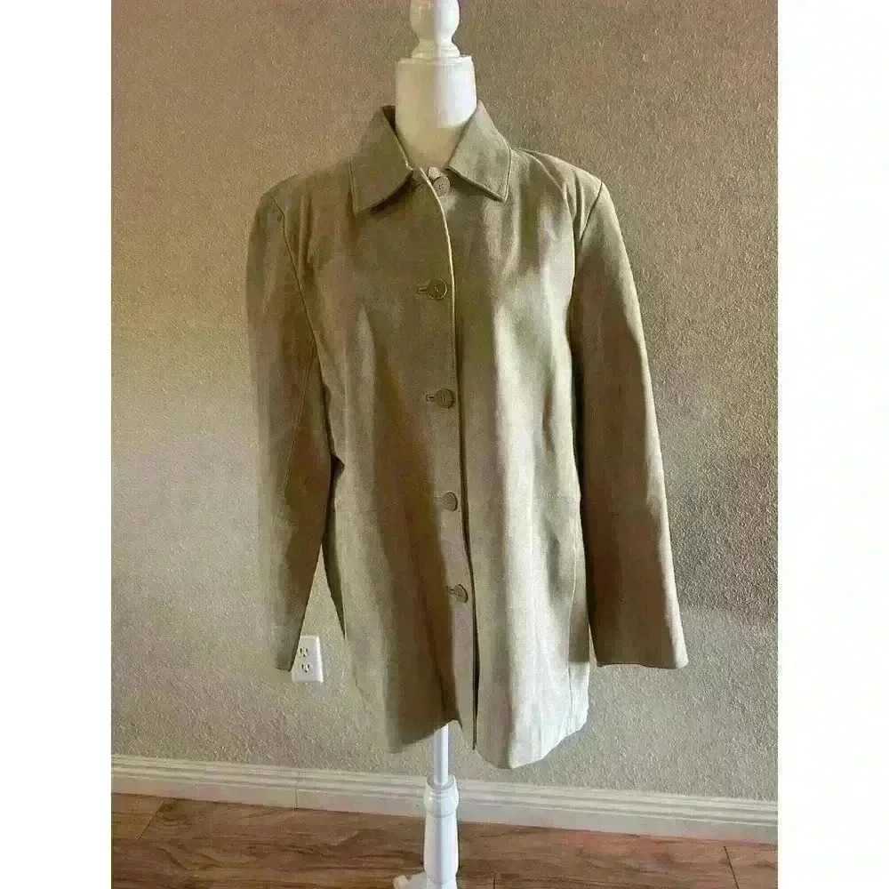 Bernardo Genuine Suede Leather Jacket Womens XL tan Lined Button Up Western
